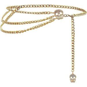 Women's Crystal Gold Skull Multi-layer Metal Waist Chain Dress Belts Metal Belt